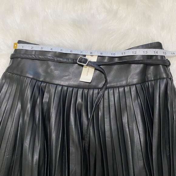 Anthropologie Maeve Faux-Leather Pleated Midi Skirt 6 Black Vamp Whimsgoth Rave - Picture 9 of 16